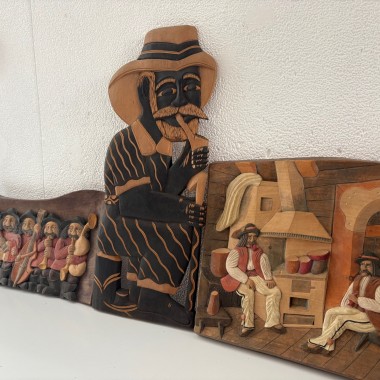 Conjunto de 3 quadros em madeira 